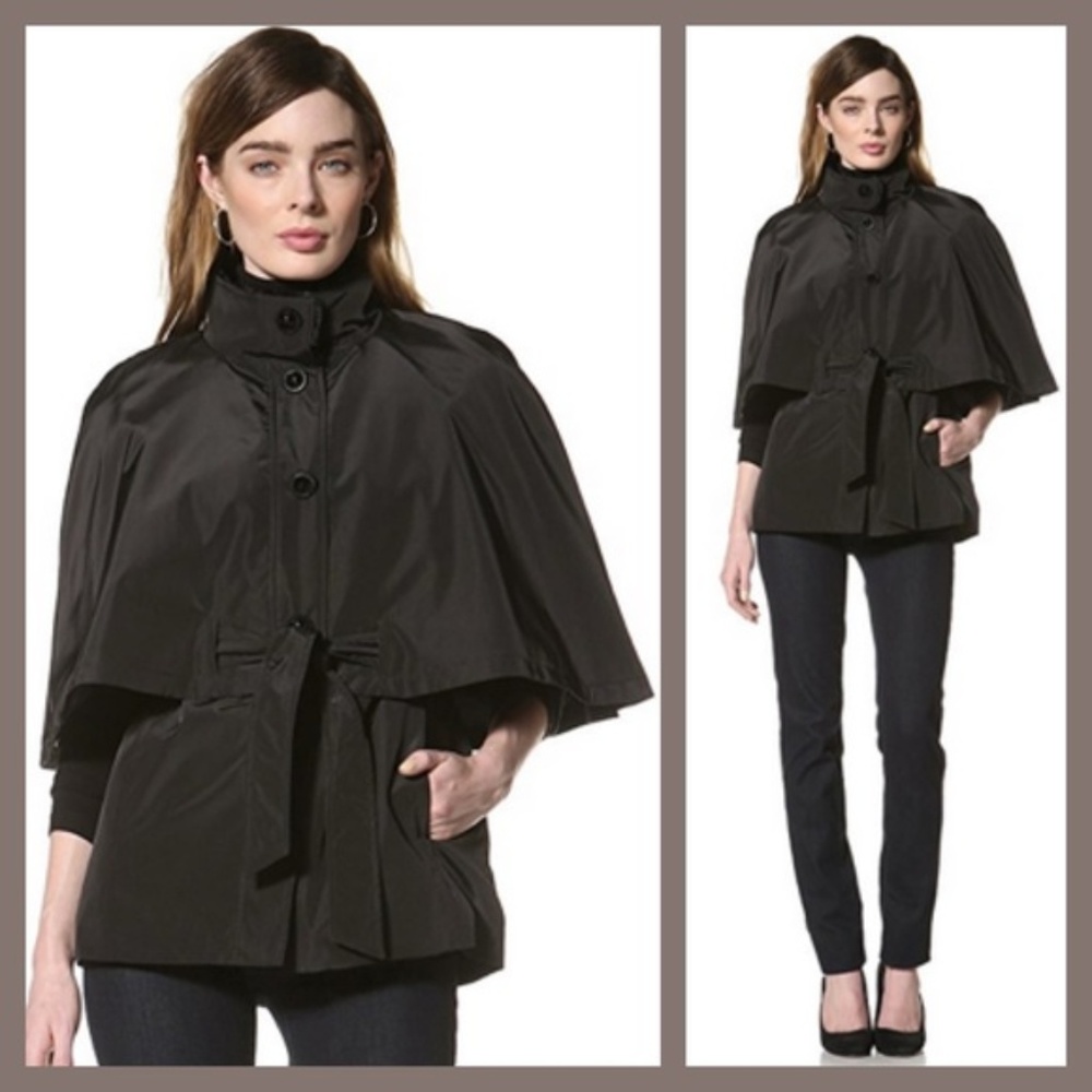 Betsey Johnson Glam Cape Poncho Black Fur Color Rain Coat Fall Jacket - No Belt